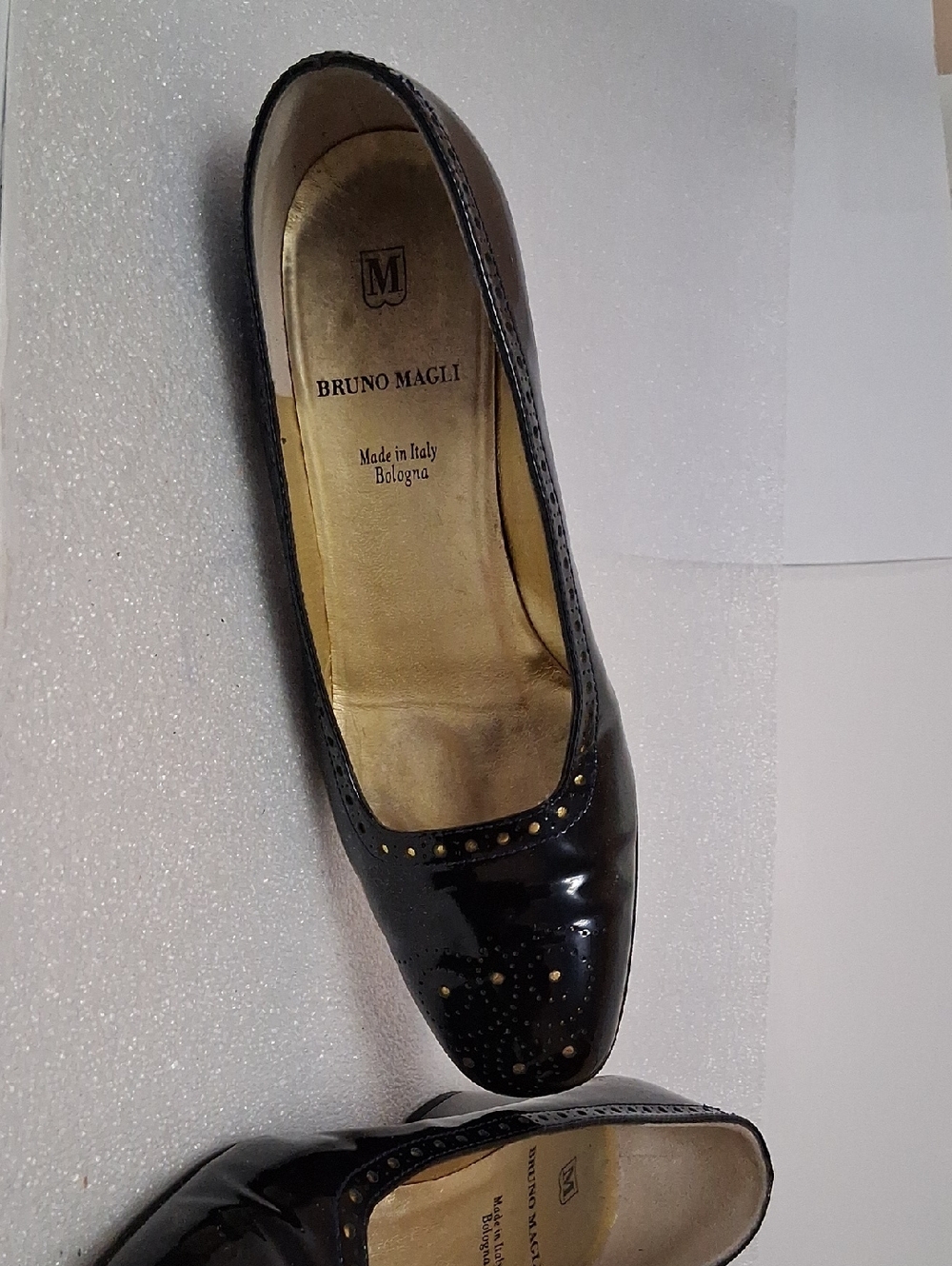 Bruno Magli Black Patent Leather Stud-Accent Flats